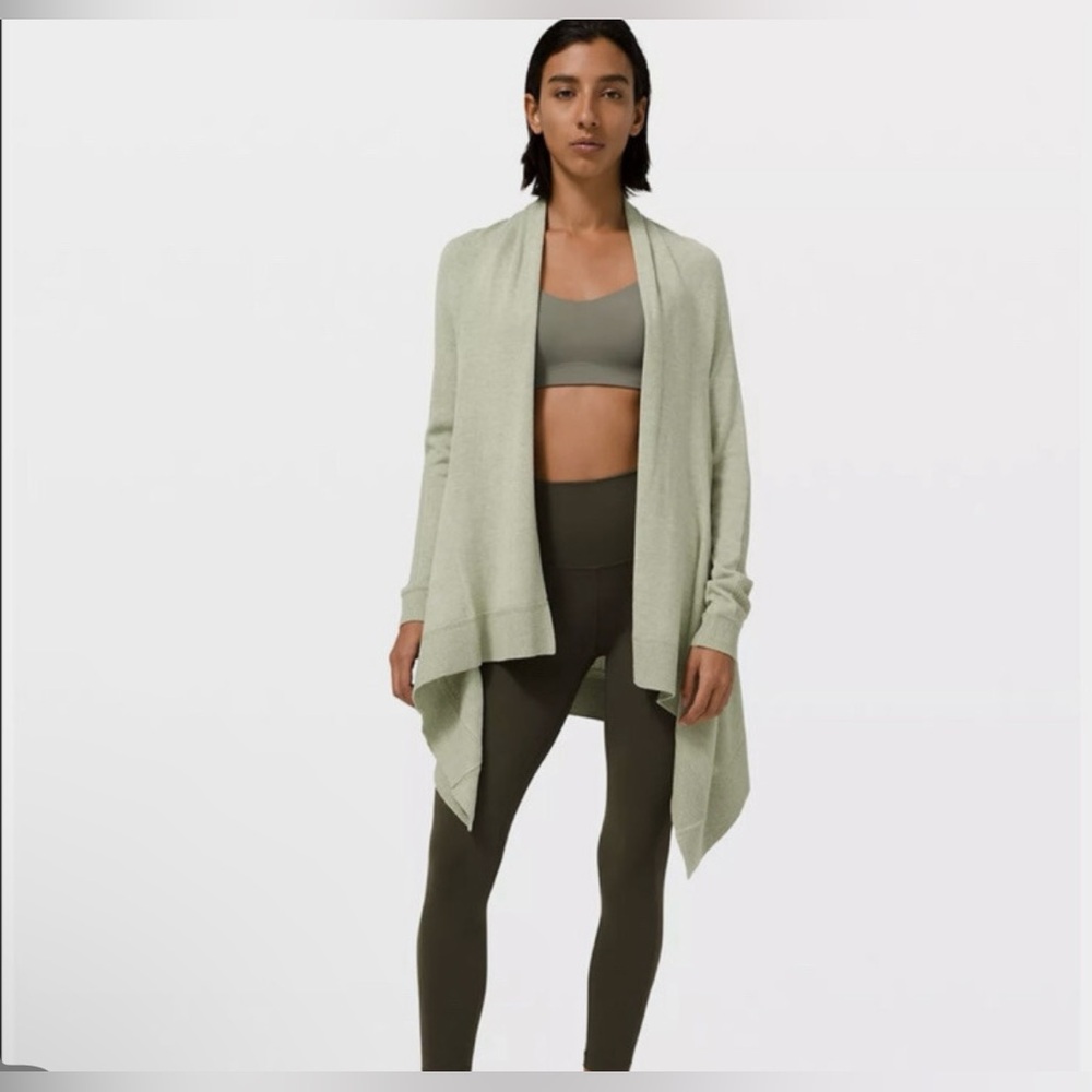 Lululemon Athletica Green Cardigan Sweater with Waterfall Design